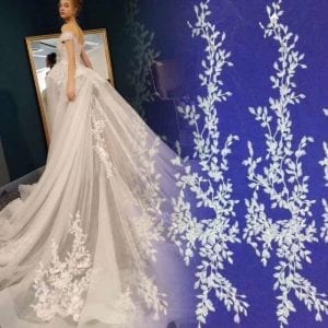 Off the shoulder bridal gown with long train