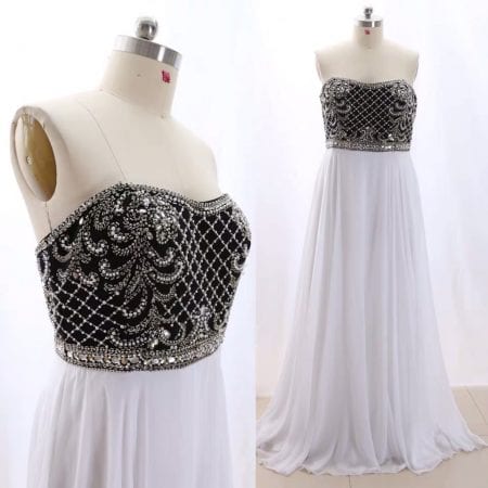 Black and White Plus Size Empire waist Evening Gown