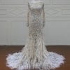 SW-B1551 Feather wedding dress with shee long sleeves from Darius cordell