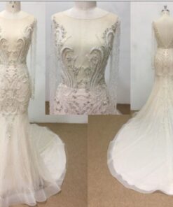 ST9008 long sleeve sheer illusion neckline bridal dresses from darius cordell