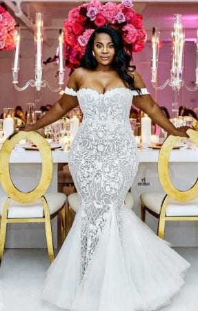 Fit-to-Flare off the shoulder plus size wedding dresses – Darius Dresses
