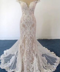 Style VNDM810 - Cap sleeve embroidered wedding gowns