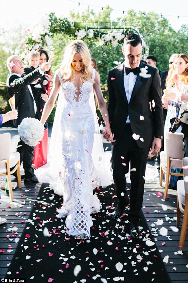 Newlywed couple on wedding day.