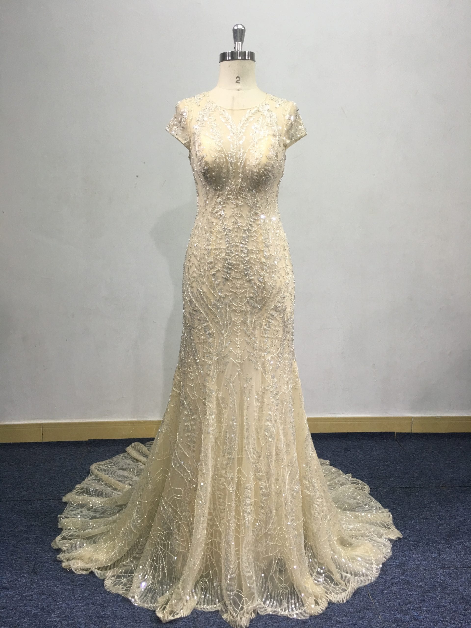 Cap sleeve vintage beaded wedding dress