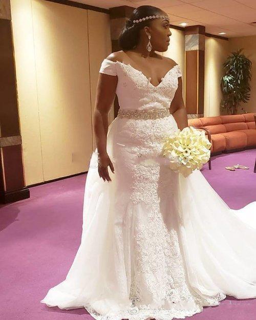 off the shoulder plus size wedding gowns