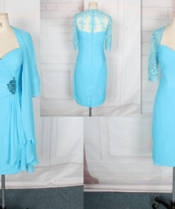 YM1046 - light blue two piece short evening cocktail dress