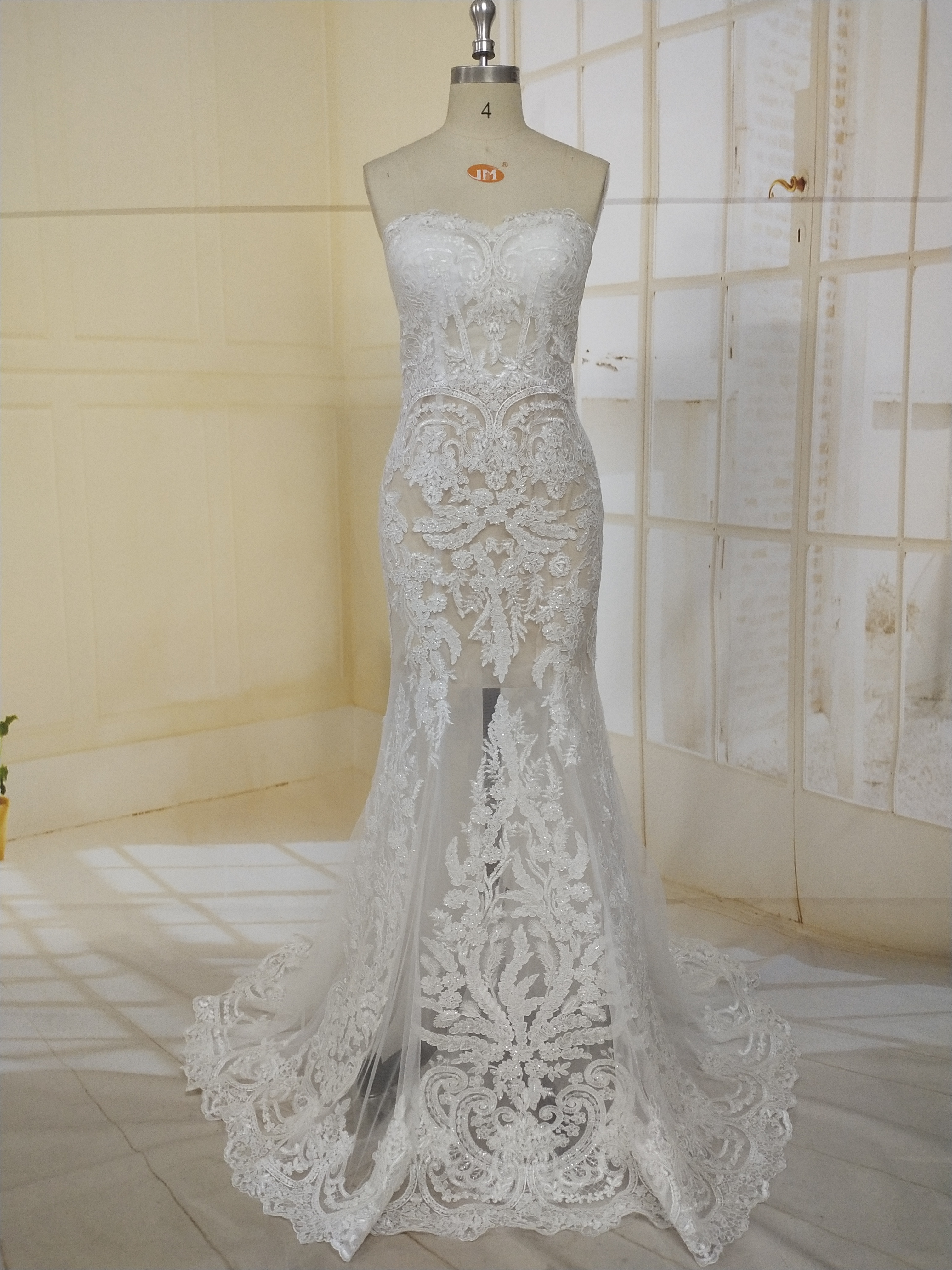 C2021-NicoleG - sexy strapless lace embroidered wedding gown from darius cordell
