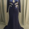 C2021-Rosa Plus size long sleeve navy blue evening gown from darius Cordell