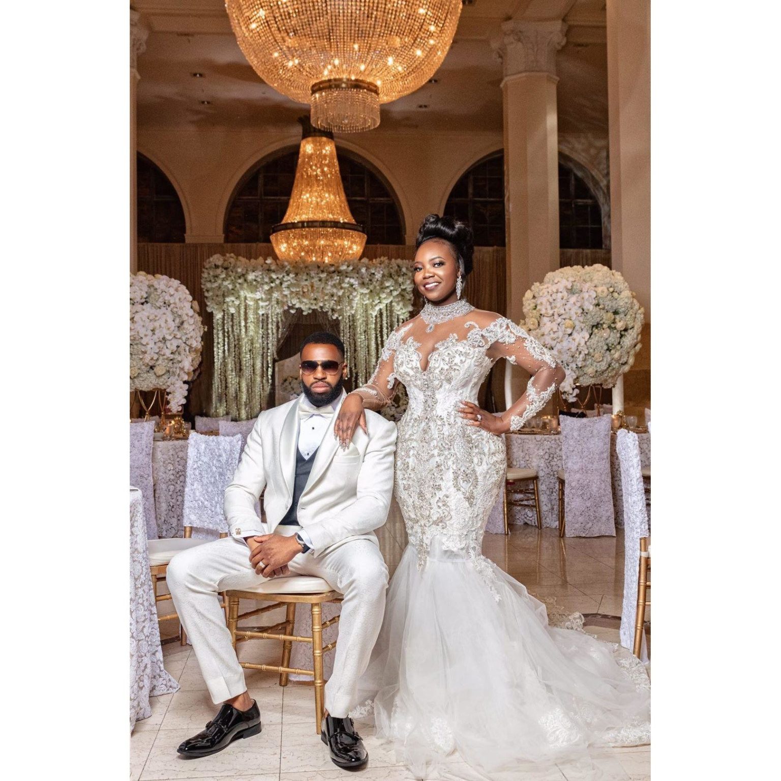 Crystal beaded long sleeve wedding gowns