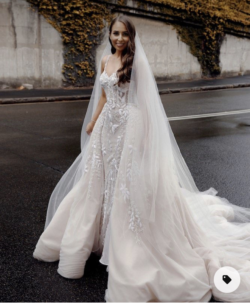 Couture wedding gown with detachable train