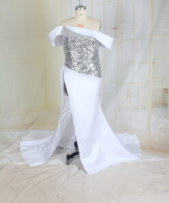 Crowning- white off the shoulder plus size formal evening gown