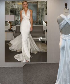 Custom halter v-neck wedding gowns inspired by Ramona Keveza #RK5451