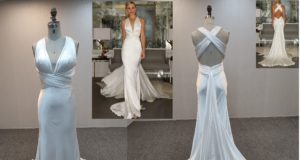 Custom halter v-neck wedding gowns inspired by Ramona Keveza #RK5451
