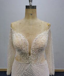 HB22187-3 C2021-LeeBray Pearl beaded plus size long sleeve wedding gown by Darius Cordell