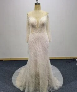 HB22187-4 - C2021-LeeBray beaded long sleeve plus size wedding gown from darius Cordell