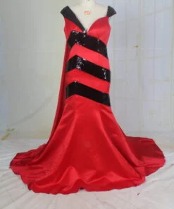 Jacqulyn Red-1 Cap Sleeve Red and Black formal evening gown