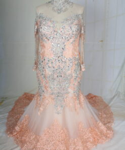 rose gold long sleeve plus size wedding gown