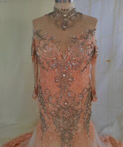 Dionysia Long sleeve pastel blush plus size wedding gown from darius cordell