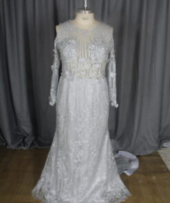 Kawana image-1 Grey plus size long sleeve wedding gown from Darius Cordell