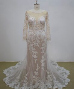 MA21015 (1) 356 nude sheer illusion long sleeve lace wedding gown from darius cordell