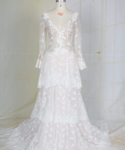 long sleeve tiered lace wedding gown by darius cordell