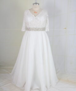 Christina Munro - Short sleeve plus size v-neck wedding ball gown by Darius Cordell