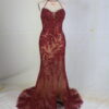 #95167-1 sheer red sequin beaded formal evening gown by Darius Cordell