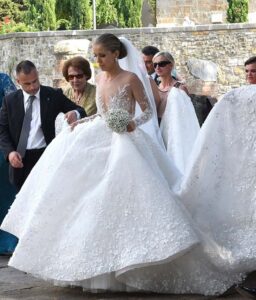 Victoria Swarovski ball gown wedding train