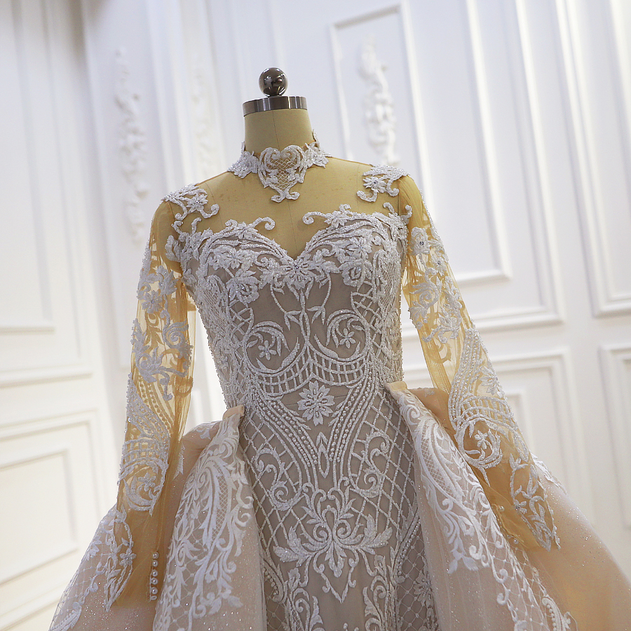 Sheer long sleeve illusion neckline wedding gown For Sale