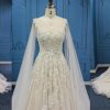 WT4426 3D beaded lace wedding gown with tulle shoulder falls by Darius Cordell - 269