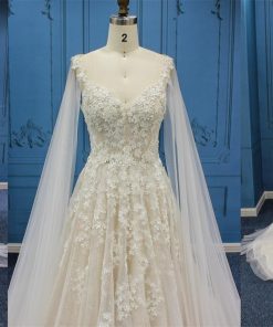 WT4426 3D beaded lace wedding gown with tulle shoulder falls by Darius Cordell - 269