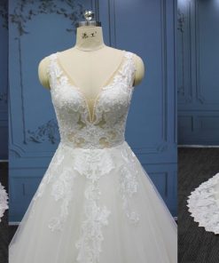 WT4512 sleevelesws a-line open v-neck lace wedding gown from Darius Cordell - 238