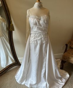 C2025-Aperkins sheer sleeve wedding gown by Darius Cordell with detachable over skirt