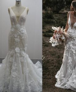 Replica of sexy sleeveless v-neck wedding gown by Darius Cordell inspired by style G-104 from Galia Lahav