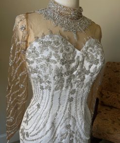 Berline 1 - sheer long sleeve bling beaded wedding gown by Darius Cordell