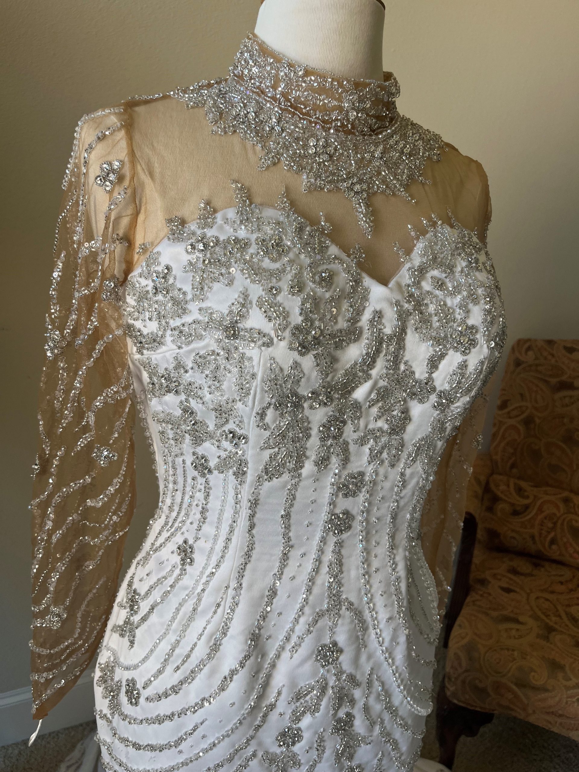 Berline 1 - sheer long sleeve bling beaded wedding gown by Darius Cordell Berline 1 - sheer long sleeve bling beaded wedding gown by Darius Cordell
