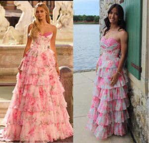 Replica of Sweetheart Strapless corset bodice tiered ruffle prom dress from Darius Cordell for BRR